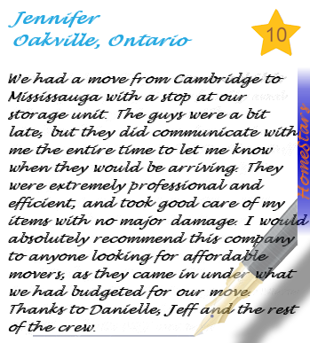 Homestars Reference from Jennifer of Oakville, Ontairo